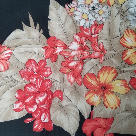 Vintage Olga Greco Tropical Floral Print Black Scarf - Picture 3 of 9